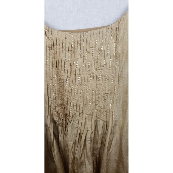 Eileen Fisher Blouse Top L Gold Silk Cotton Sequins Pleated Holiday Party Glam - Picture 3 of 8